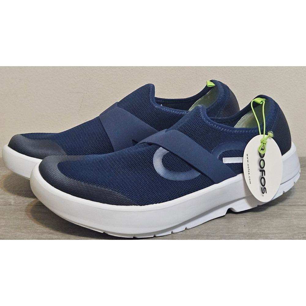 OOFOS Mens Low Mesh Comfort Recovery‎ Slip On Shoes White Navy Mens 11.5 NWT